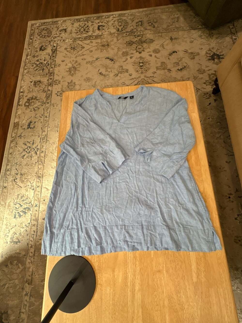 Lands' End Womens XXL Linen Blend Split Neck Tunic Top Blue